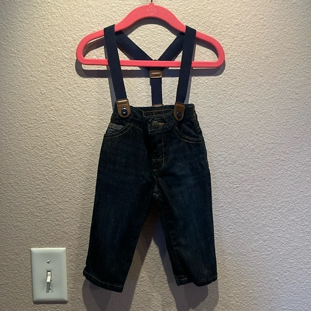 Gymboree Baby Boy’s Suspender Pants Dark Wash Jeans Size 6-12 Months